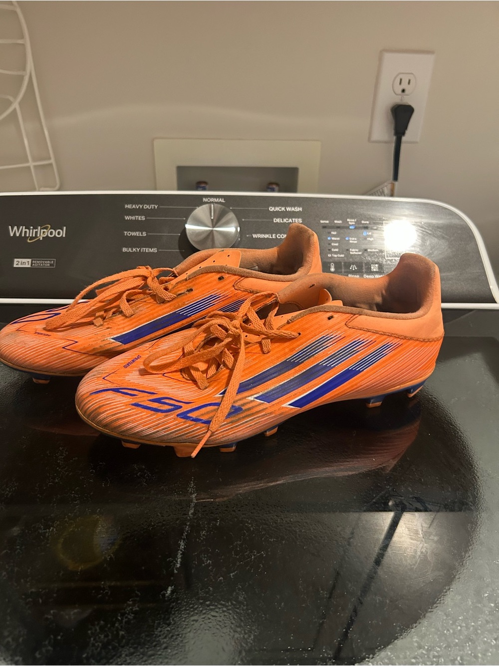 Men's Orange Soccer Cleats with Blue Accents ADIDAS F50